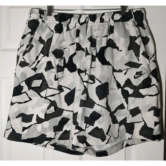 Men's Nike Terry Shorts Club Fleece French Black White Gray DX0803-060 - XXL - Picture 1 of 5